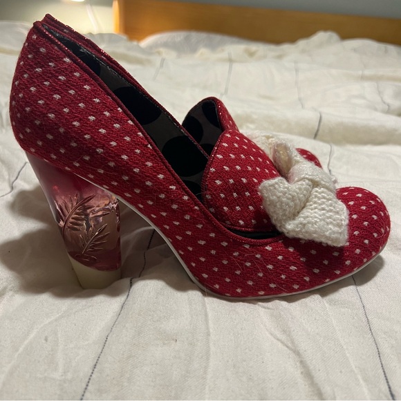 Irregular Choice Red Polka Dot Bow Pumps Retro Vintage Lucite Heel Holiday Cheer - Picture 8 of 9